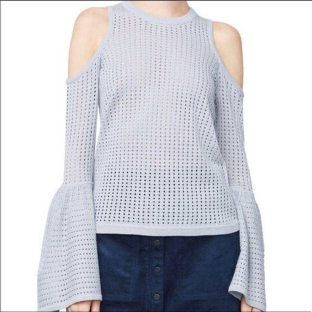 BCBGMAXAZRIA Lucia Mint Macaron Knit Off Shoulder Bell Sleeves Top S